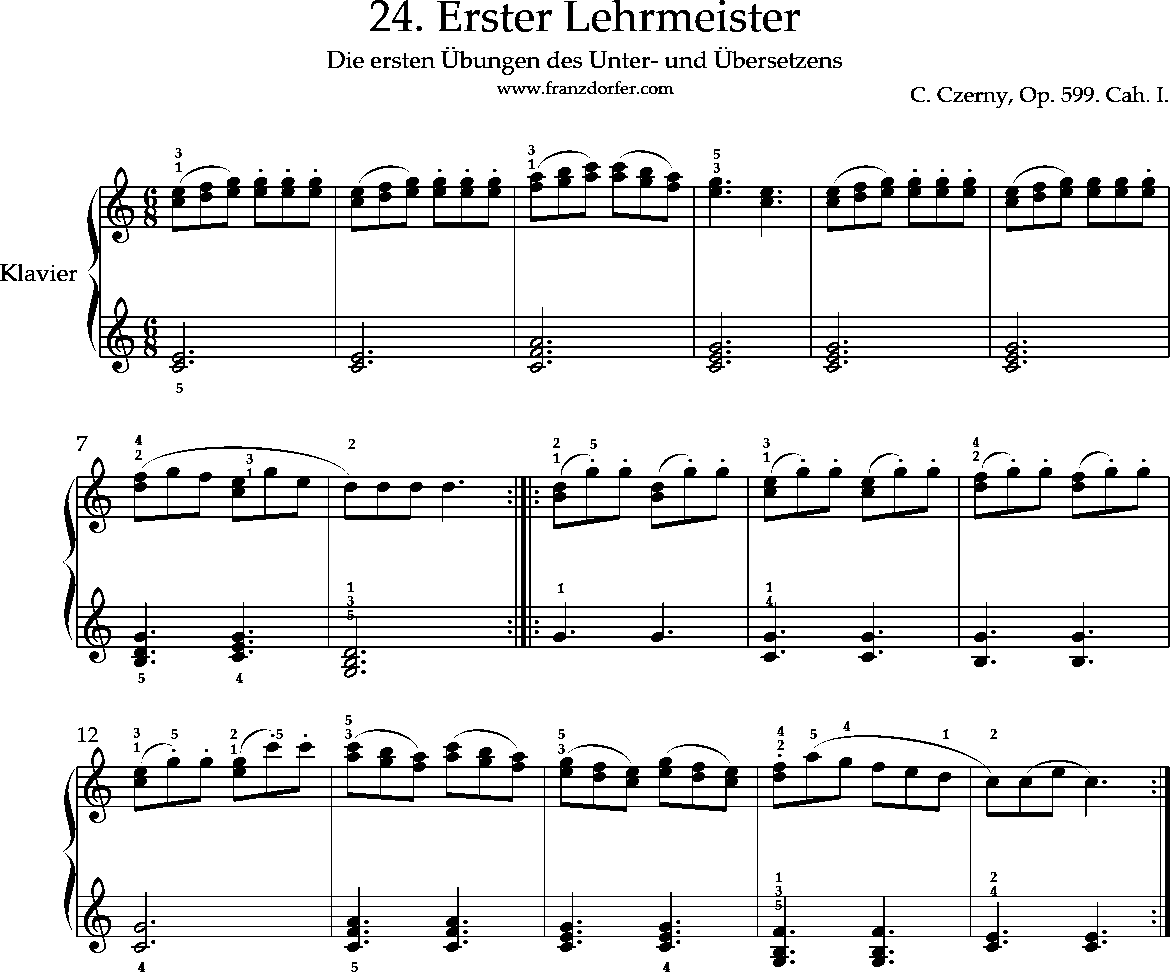 Klavier lernen, Czerny, Erster Lehrmeister, Op. 599, No-24
